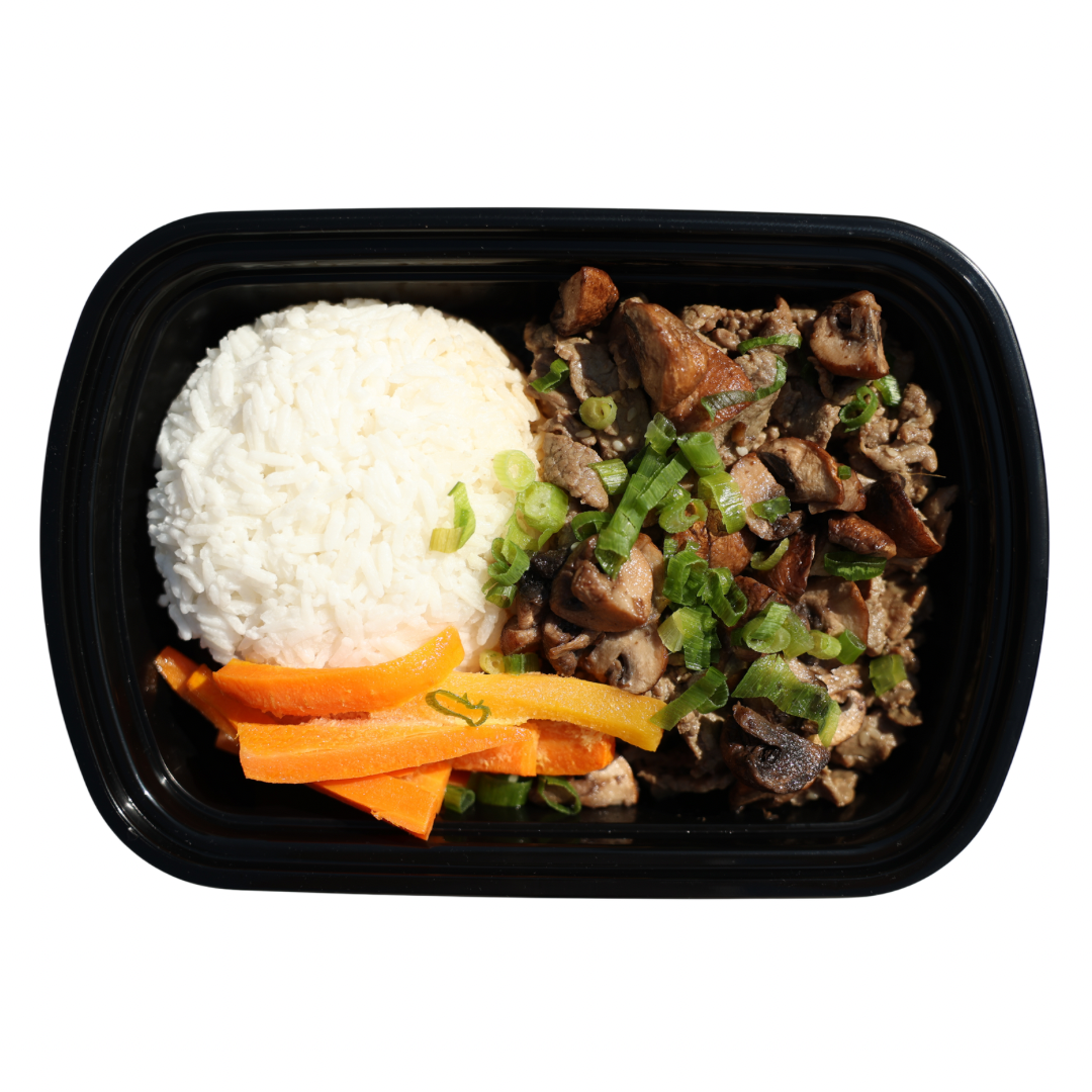 2. Korean Beef Bulgogi + Coconut Rice + Mushrooms & Carrots