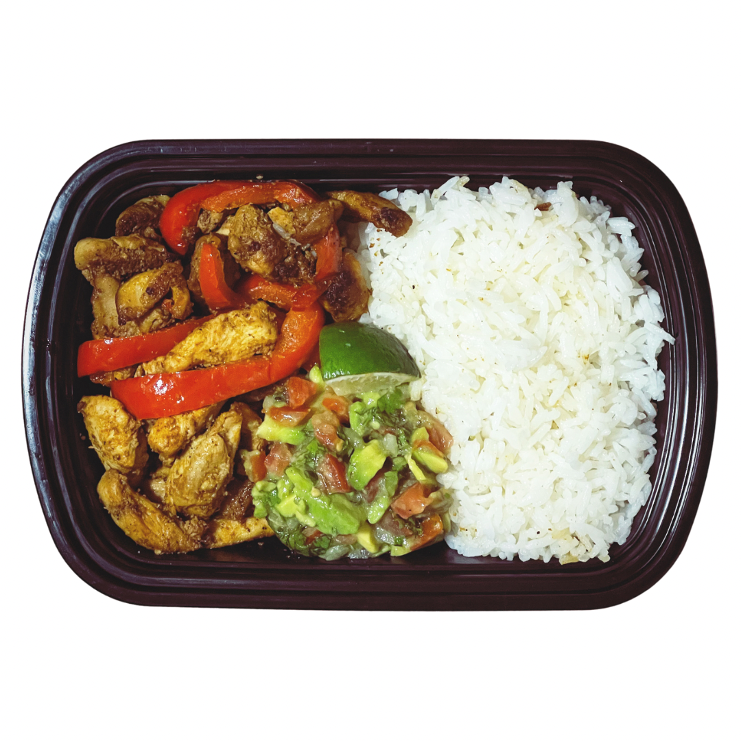 1. Chicken Fajita + Rice + Avocado Salsa & Peppers