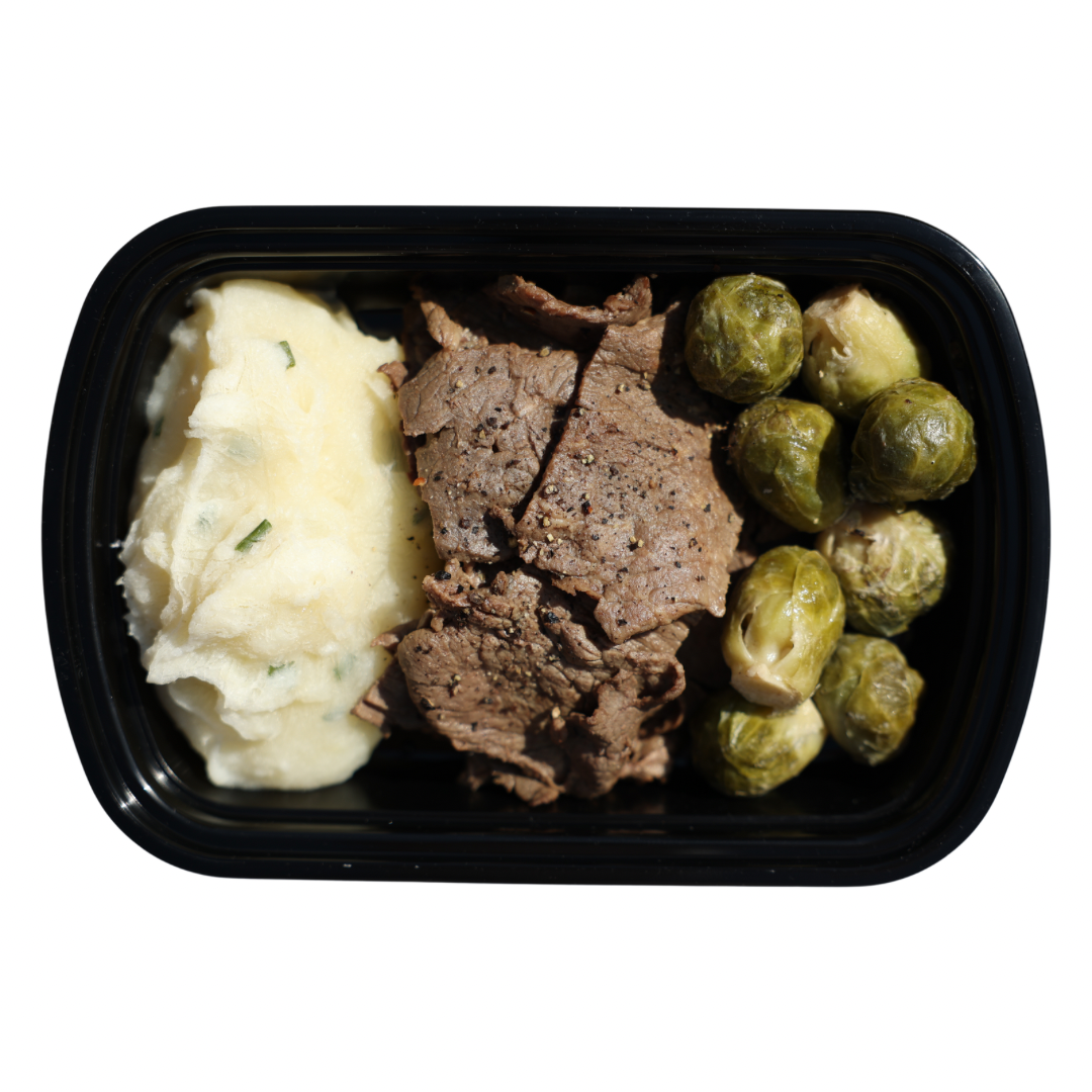 2. Thin Steak + Chive Mashed Potatoes + Brussel Sprouts