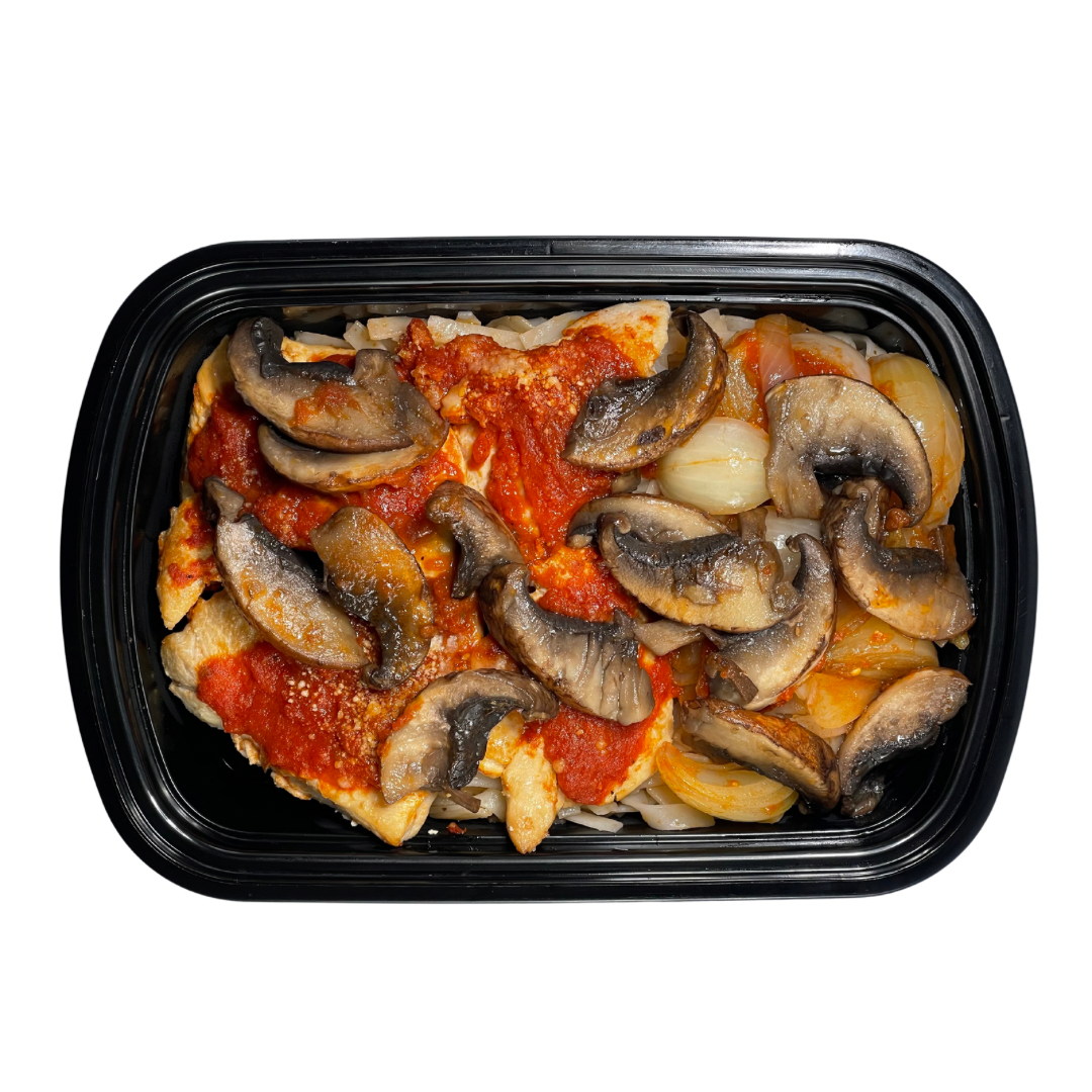 1. Chicken Parmigiana + Pasta + Mushrooms & Onions