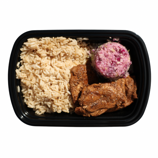 1. Jerk Chicken + Rice + Coleslaw