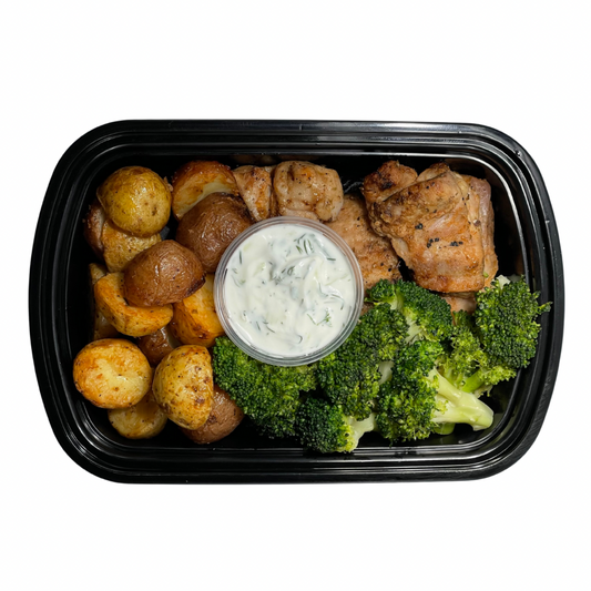 1. Chicken Souvlaki + Rice + Olives & Feta Salad