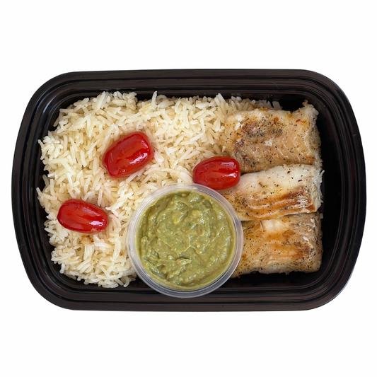 3. Cod + Rice + Creamy Avocado & Tomatoes