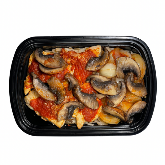 1. Chicken Parmigiana + Pasta + Mushrooms & Onions