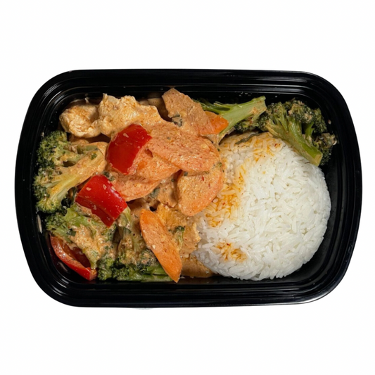 1. Coconut Panang Chicken + Coconut Rice + Carrots & Broccoli